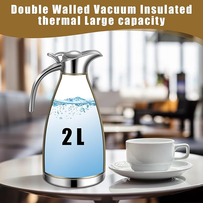 Uiifan 2 Pcs 68 oz Thermal Coffee Carafe Insulated Stainless Steel Coffee Carafe - Image 5