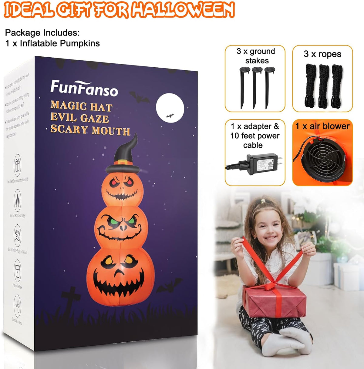 FunFanso 6 FT Halloween Inflatable Pumpkins Outdoor Yard Decorations, Blow up...