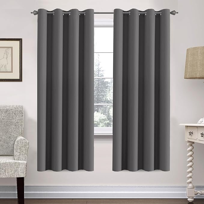 H.VERSAILTEX Premium Solid Thermal Insulated Blackout Grey Curtains Window by HVERSAILTEX