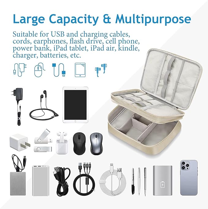 Electronics Travel Organizer, Double Layer Cable Organizer Bag Waterproof - Image 6