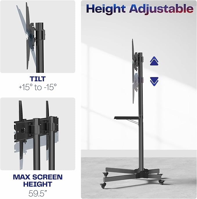 VIVO Mobile TV Cart for 32 to 83 inch Screens up to 110 lbs, LCD LED OLED 4K - Image 3