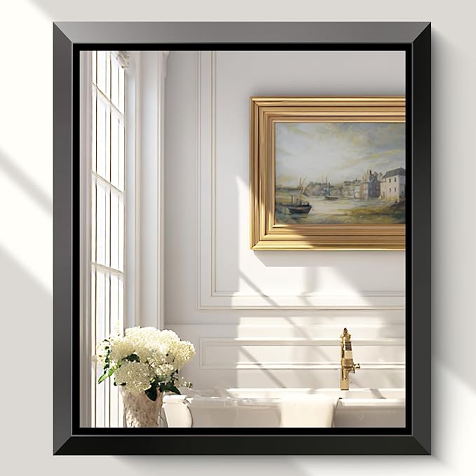 USHOWER Black Wall Mirror, 30x36 Bathroom Mirror, Beveled Rectangular Wall by USHOWER