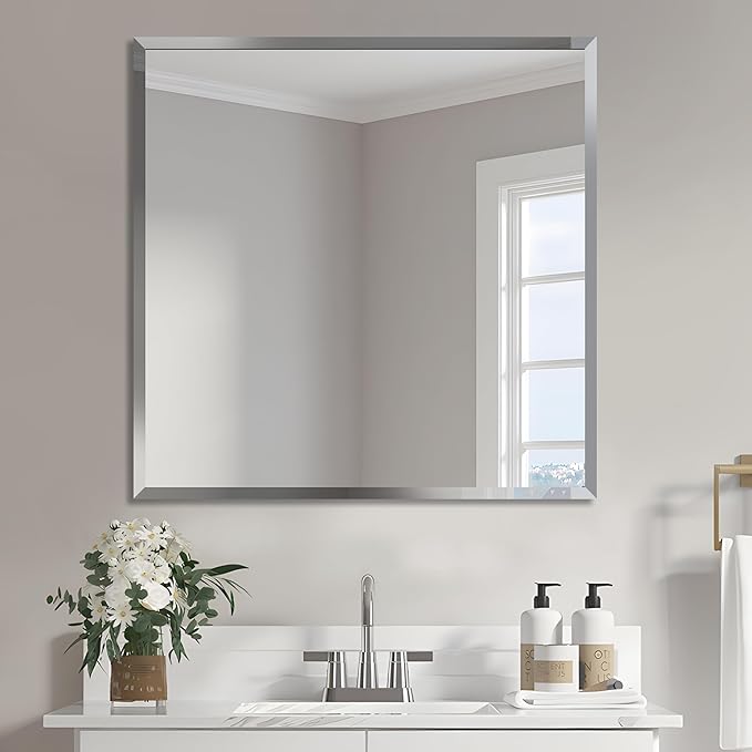 30x30 Inch Bathroom Mirror Frameless Beveled Edge Rectangle Wall Mirror - Image 6