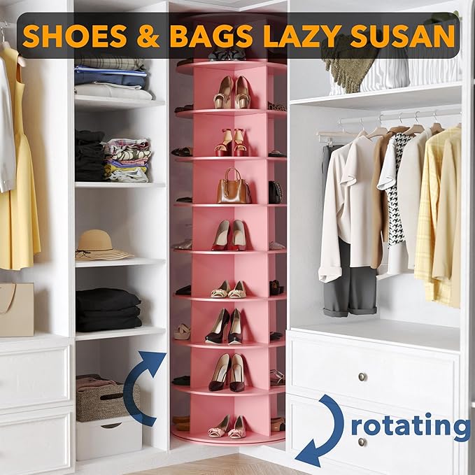 SpaceAid 9 Tier Rotating Shoe Rack Tower, Spinning Shoe Display Lazy Susan - Image 4