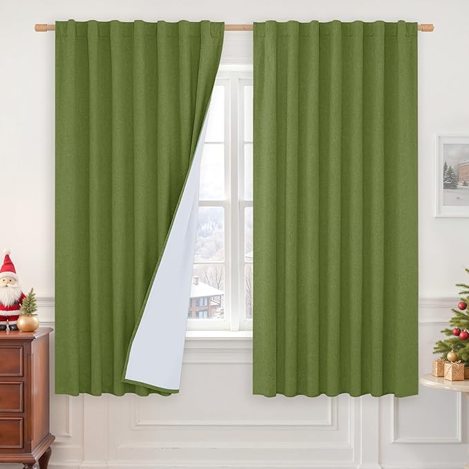 LAMIT 100% Blackout Linen Curtains 63 Inches Long, Linen Textured Living Room by LAMIT