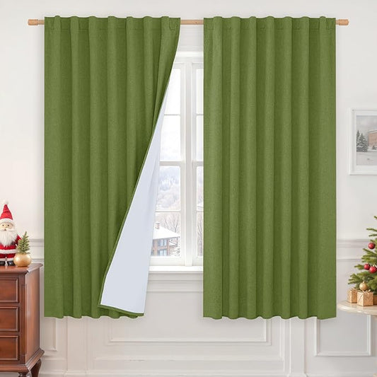 LAMIT 100% Blackout Linen Curtains 63 Inches Long, Linen Textured Living Room by LAMIT