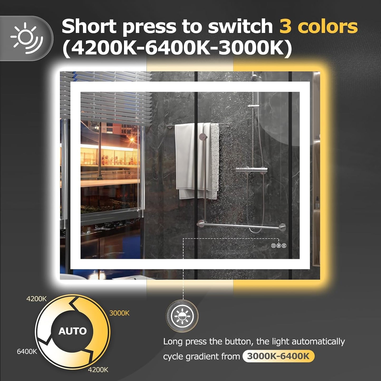 Hivone 40"X32" LED Bathroom Mirror with Lights, Anti-Fog, Dimmable, Backlit + Front Lit, Smart Bathroom Vanity Mirror, Memory Function, Shatterproof, Tempered Glass (Horizontal/Vertical)