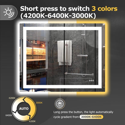 Hivone 40"X32" LED Bathroom Mirror with Lights, Anti-Fog, Dimmable, Backlit + Front Lit, Smart Bathroom Vanity Mirror, Memory Function, Shatterproof, Tempered Glass (Horizontal/Vertical)