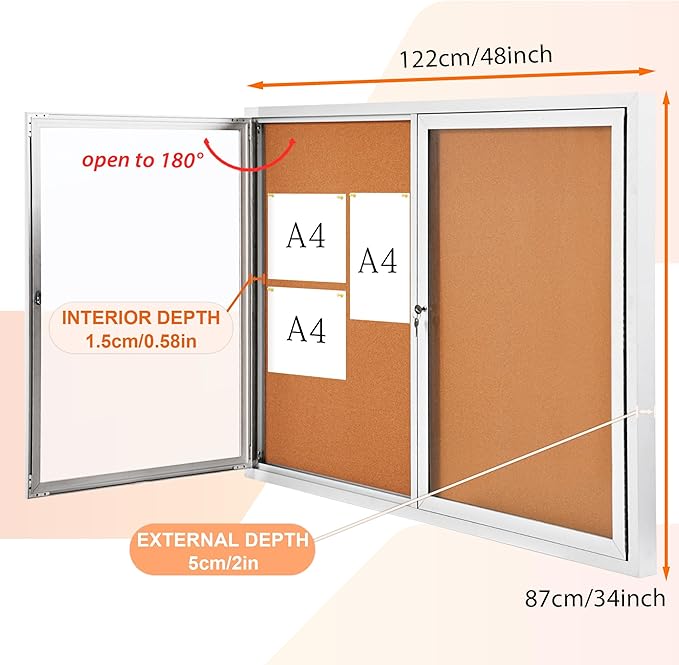 Outdoor Bulletin Board Weatherproof 48x34 in, Enclosed Bulletin Board - Image 2