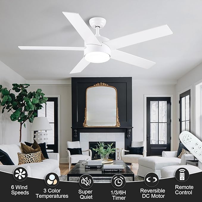 POCHFAN 52 inch White Ceiling Fans - Image 6