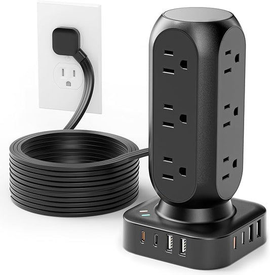 Flat Plug Power Strip Tower, TenTrend Dual PD 20W USB-C Surge Protector by TenTrend
