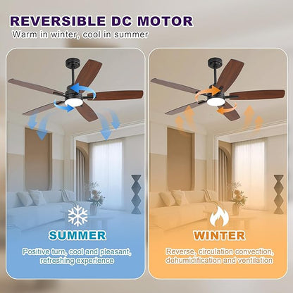 ARTPLAN 52" Ceiling Fan with Light and Remote, Noiseless DC Motor & Reversible - Image 6