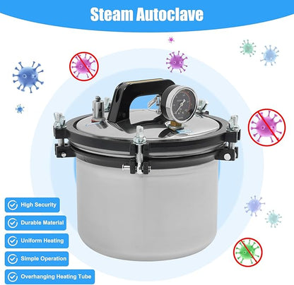 Portable Steam Autoclave Sterlzer, 8L/2.11Gal 1.2KW 110V 264.2℉ Stainless - Image 3