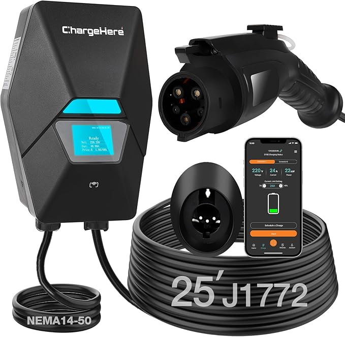 ChargeHere Level 2 EV Home Charger, 32A/40A | Real-Time Charging Speed Display by Unknown