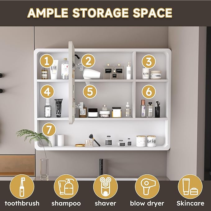 35x28 Inch Bathroom Mirror Cabinet - Image 7