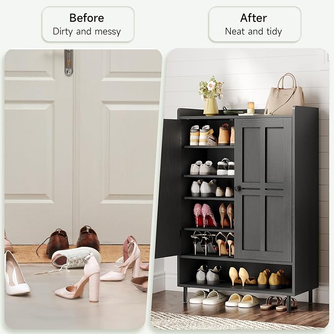 ONBRILL Shoe Cabinet with Cross Molding Doors, 6-Tier Shoe Storage Cabinet with - Image 5