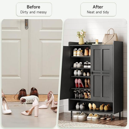 ONBRILL Shoe Cabinet with Cross Molding Doors, 6-Tier Shoe Storage Cabinet with - Image 5