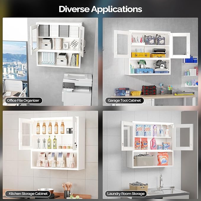 VINGLI Metal Wall Cabinet with Locking Glass Doors, Adjustable Shelf, Wall - Image 6