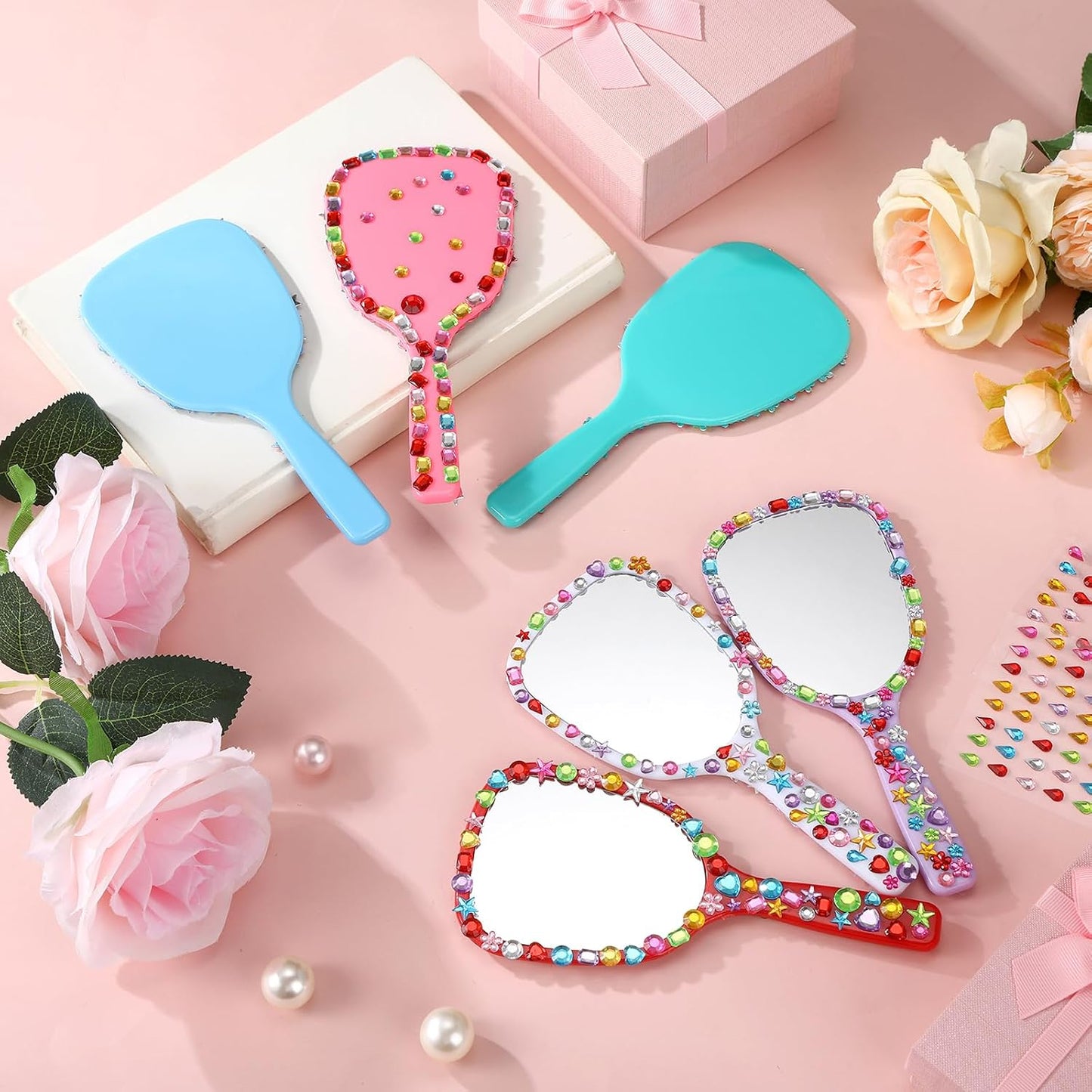 24 Pcs Handheld Mirror DIY Decorate Your Own Mermaid Princess Mirror for Princess Birthday Party Favors Crafts Mermaid Game Decorations Supplies