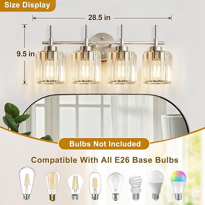 EJIAXIN Crystal Bathroom Vanity Lights, 4 Light Bath Mirror Light Brushed - Image 4