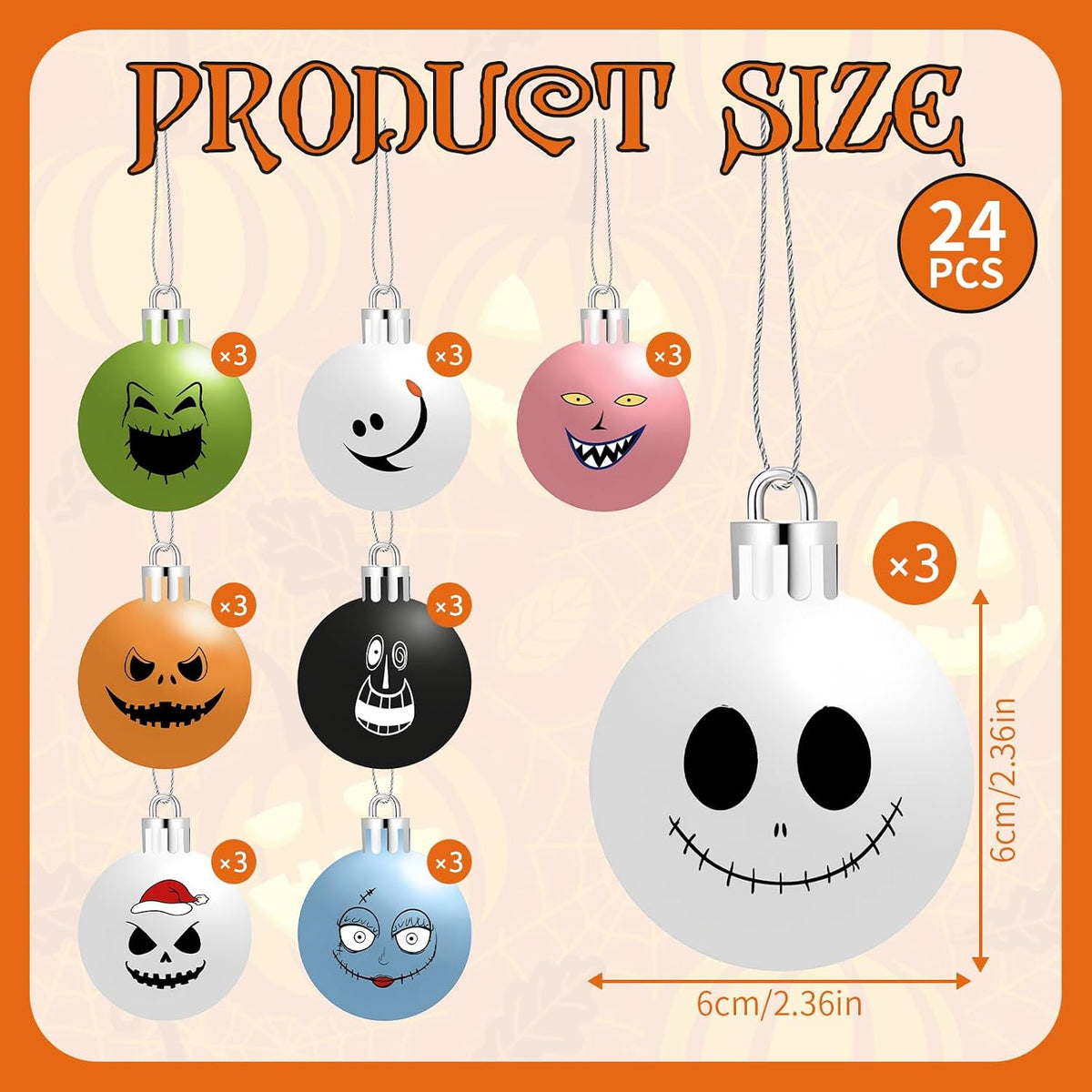 24PCS Nightmare Halloween Christmas Ornaments Balls for Tree 2.36in