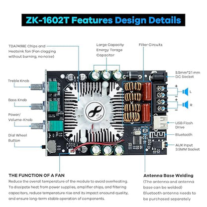 Hosyond ZK-1602T 2.0 Channel Bluetooth 5.0 Amplifier Board 160W+160W Stereo - Image 2