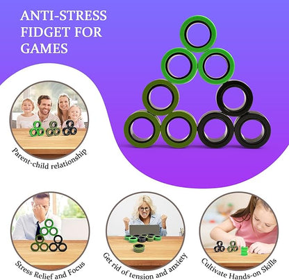 Cevioce 9 PCS Magnetic Ring Fidget Toys Set, ADHD Anxiety Magnetic Finger - Image 6