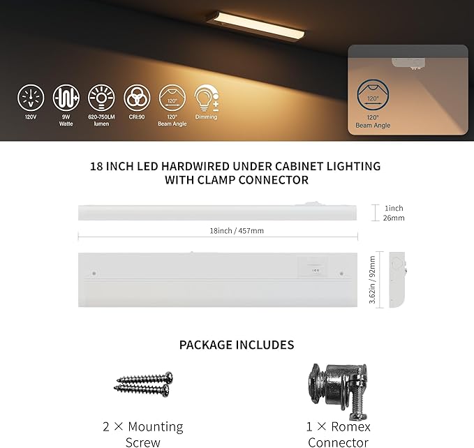 ZAGO 18 Inch LED Hardwired Under Cabinet Lighting - Image 2