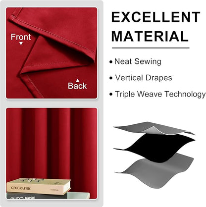 DWCN Red Christmas Curtains for Bedroom, Thermal Solid Room Darkening Short - Image 4