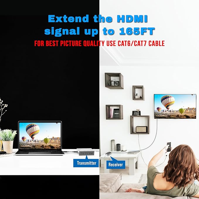 J-Tech Digital HDMI Extender 1080P 60Hz Over Single CAT 5e/6/7 PoC up to 165ft - Image 2