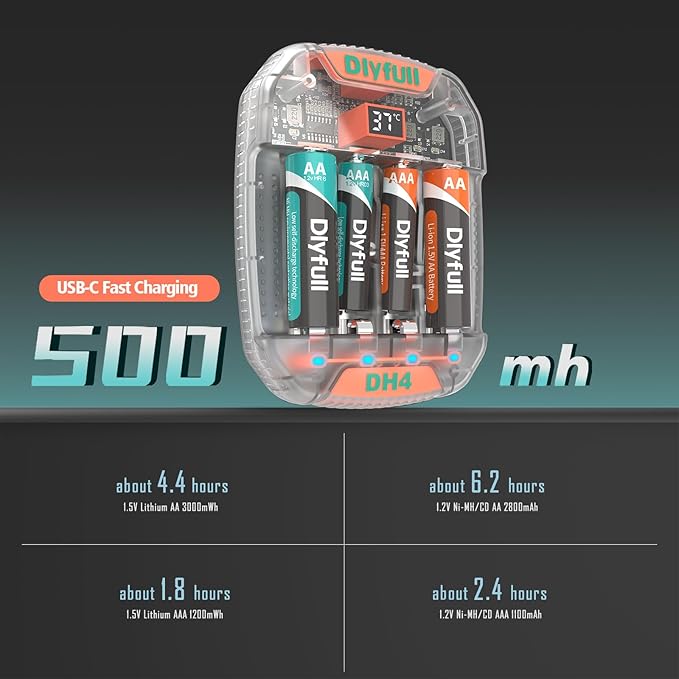 Dlyfull 4 Bay AA AAA Battery Charger - Image 5