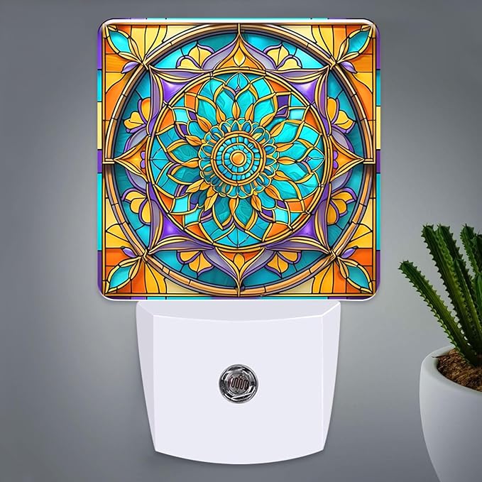 PODMemory Mandala Stained Glass Night Lights Plug into Wall by PODMemory