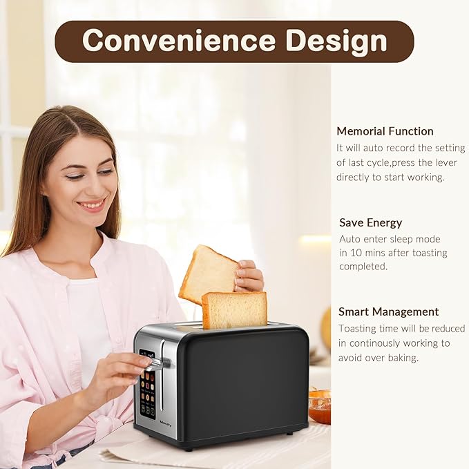 Mecity 2 Slice Touch Screen Toaster, 1.5" Wide Slot, Stainless Steel Smart - Image 5