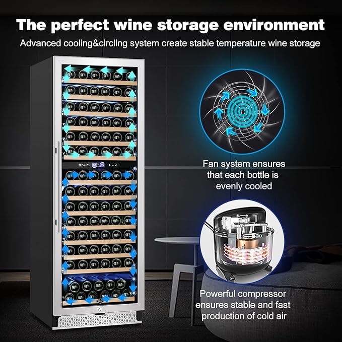 Tylza 24 Inch Wine Fridge Dual Zone, 180 Bottles Wine Cooler Refrigerator - Image 4
