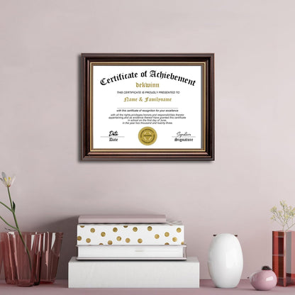 8.5x11 Diploma Frames Certificate Document Frame,1 Pack Reddish Brown/Gold Trim with Real Glass for Wall Gallery or Tabletop display, Without Mat