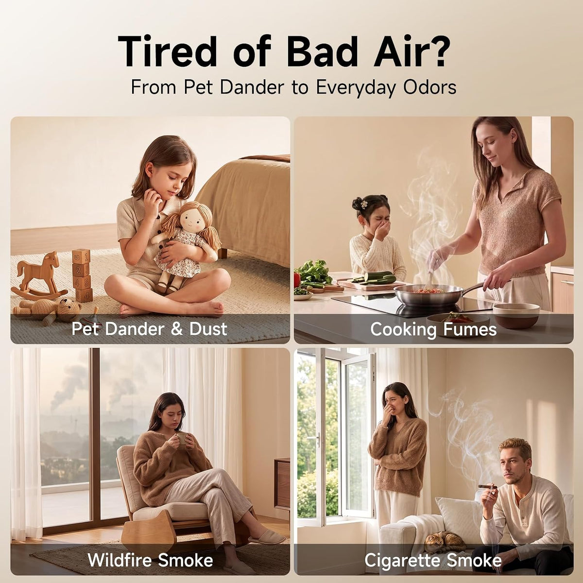 Provirtec Pet Air Purifier for Home with H13 HEPA, 4 Washable Pre-Filters