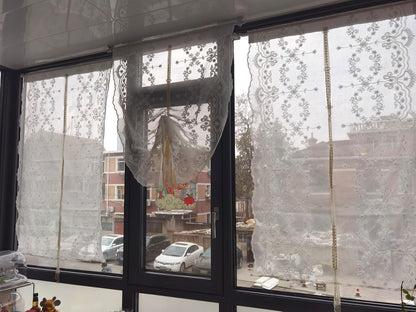 A.Monamour White Sheer Transparent Embroidered Voile Lace Balloon Curtain Window Roman Shades Window Treatment Tie Up Curtain Cottage Flowers Adjustable Tie Tieup, Rod Pocket/Pinch Pleat, 2 Pieces