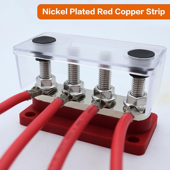 AMOMD 300A Bus Bars 4 Terminal Studs M10 Nickel Plated Copper Distribution - Image 7