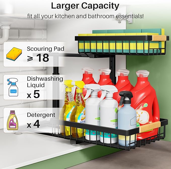 Under Sink Organizer, 2 Packs 2 Tier Under Sink Organizers and Storage - Image 3