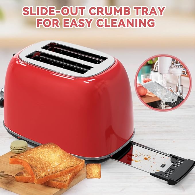 Toaster 2 slice, Retro Stainless Steel Toaster - Image 7