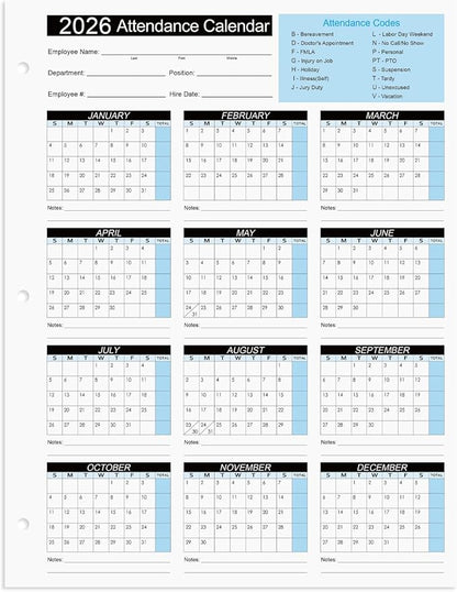 2026 Attendance Calendar Work Tracker Attendance Calendar Cards - Image 2