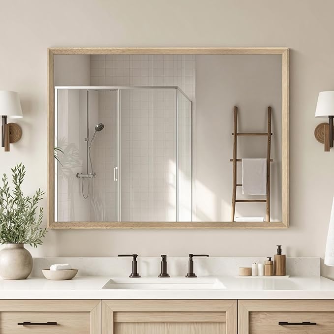 Oak Wood Effect Framed Wall Mirror, 30x40 Rectangle Mirror, Anti-desilvering by Ultrue