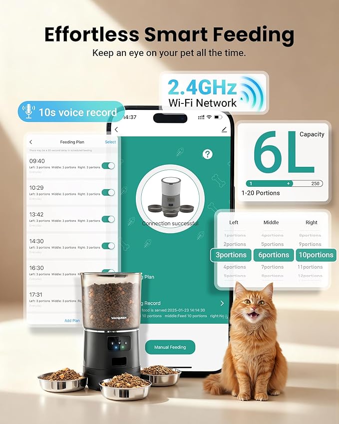 Automatic Cat Feeder for 3 Cats, 6L/25 Cup Cat Food Dispenser - Image 5