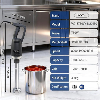 VONCI 750W Commercial Immersion Blender, Handheld Stick Mixer - Image 3