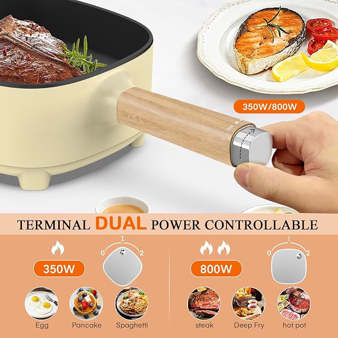 Audecook Hot Pot Electric 2L, Cermic Glaze Non-Stick Frying Pan 8 Inch - Image 2