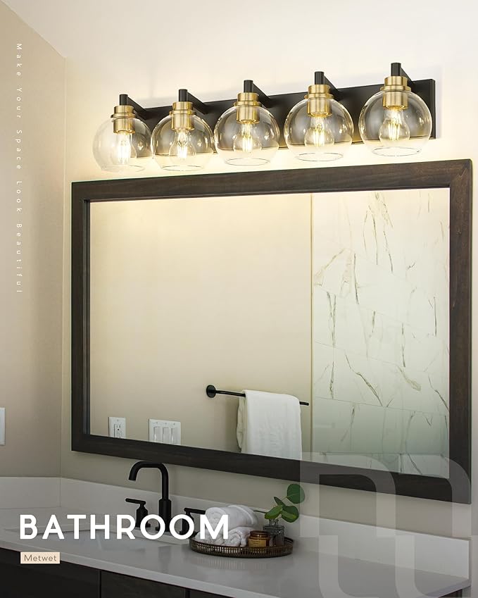 METWET Bathroom Light Fixtures, 5-Light Black and Gold Bathroom Vanity Light - Image 4