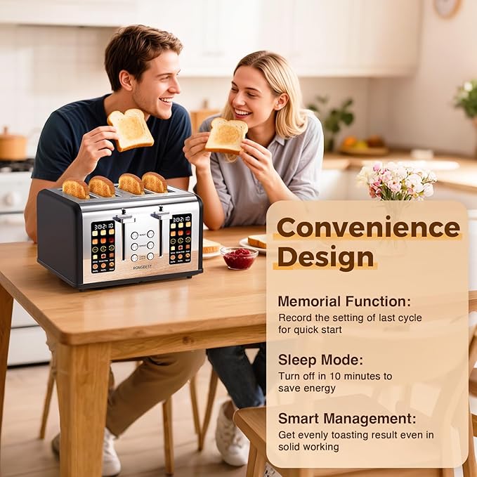 4 Slice Touch Screen Toaster, Easy-to-Use Digital Stainless Steel Toaster - Image 6