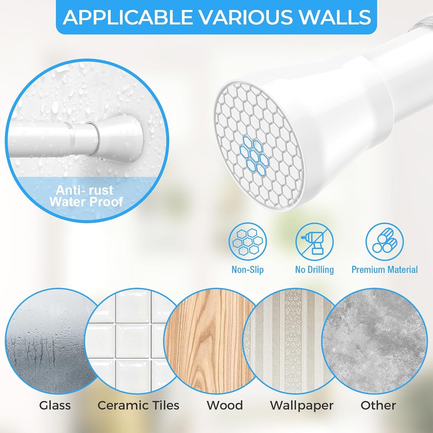 2PCS White Tension Curtain Rod 16 to 26 Inch Adjustable No Drilling | Rust-Resistant, No Slip, Small Spring Curtain Rods for Window, Kitchen, Closet, Cupboard, Bookshelf & DIY Projects