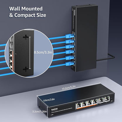 6 Port 10G Ethernet Switch Unmanaged, 4 x 2.5G Base-T Ports, 2 x 10Gb RJ45 Ports - Image 5