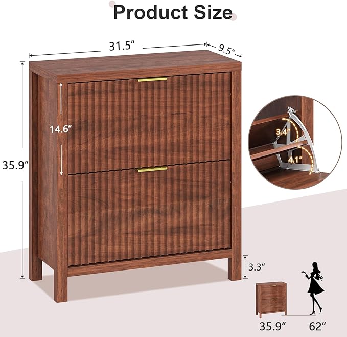 Shoe Cabinet Storage for Entryway, Fluted Shoe Cabinet - Image 2
